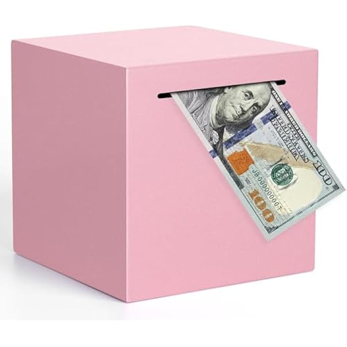 rayihni YELAJOY ADULTS PIGGY BANK MUST BREAK TO OPEN, UNBREAKABLE STAINLESS STEEL PIGGY BANK FOR ADULTS, METAL SAVINGS BOX FOR CASH SAVING (PINK, 4.72 INCH) - Image 1